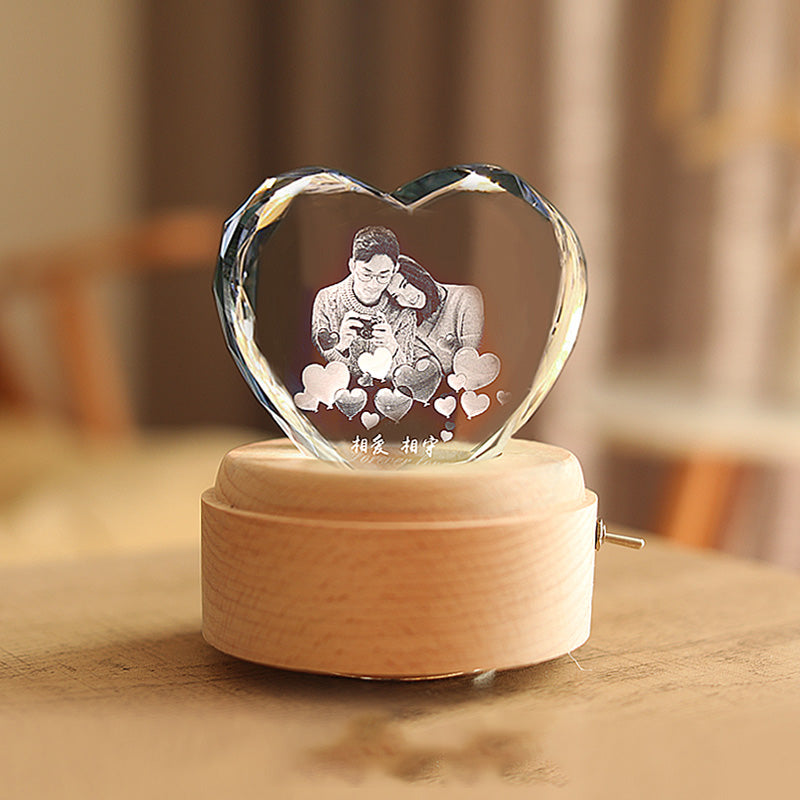 Creative Heart Crystal Music Box Wooden Luminous Music Box